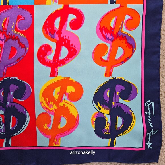 Andy Warhol Dollar Sign Silk Scarf PERFECT! Hand-Rolled Classic Memorabilia - Picture 9 of 11
